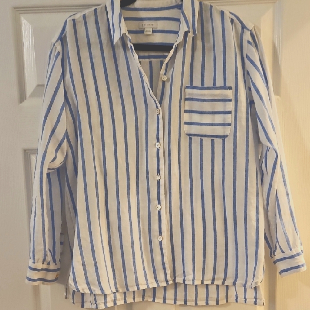 J. Jill Blue and White Striped Linen Shirt